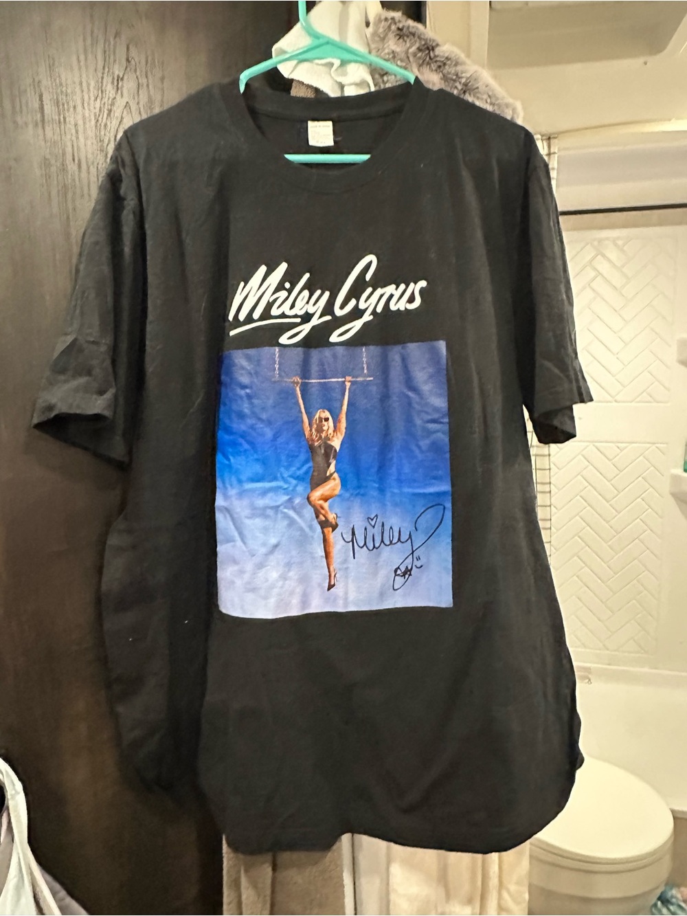 Miley Cyrus Graphic Band Tee - Black with Blue Print